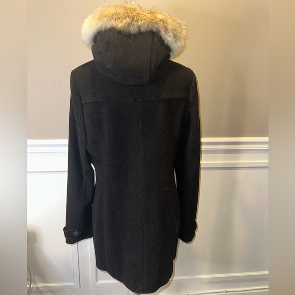 Black Toggle Coat with Faux Fur Hood - Picture 2 of 4